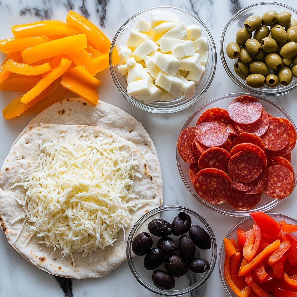 Ingredients for pita bread pizza recipe