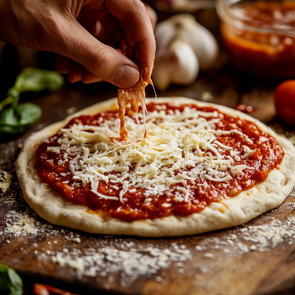 Making recipe for pita bread pizza step by step