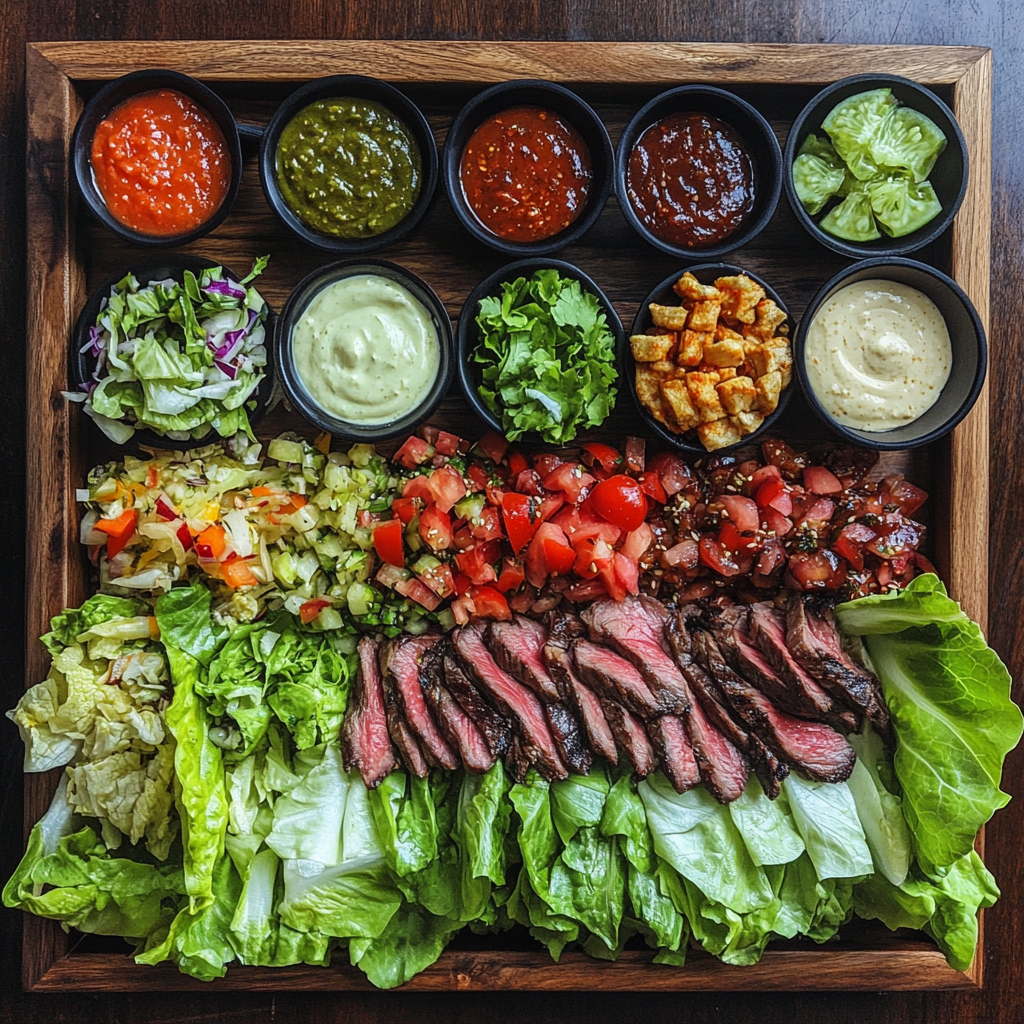 Asian Steak Lettuce Wraps: The Ultimate Low-Carb, High-Flavor Meal 6 Asian steak lettuce wrap bar with toppings