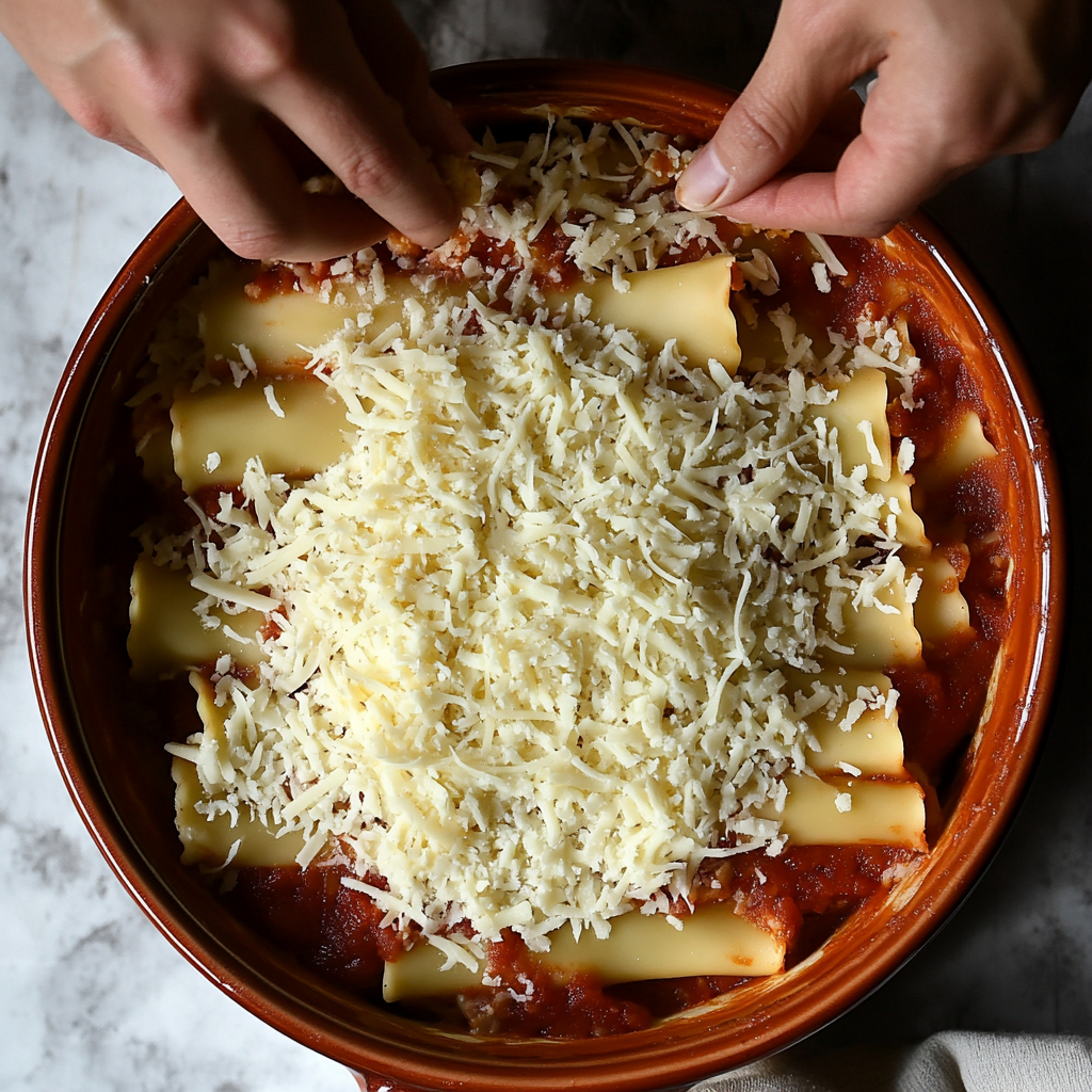 Assembling cheese lasagna layers