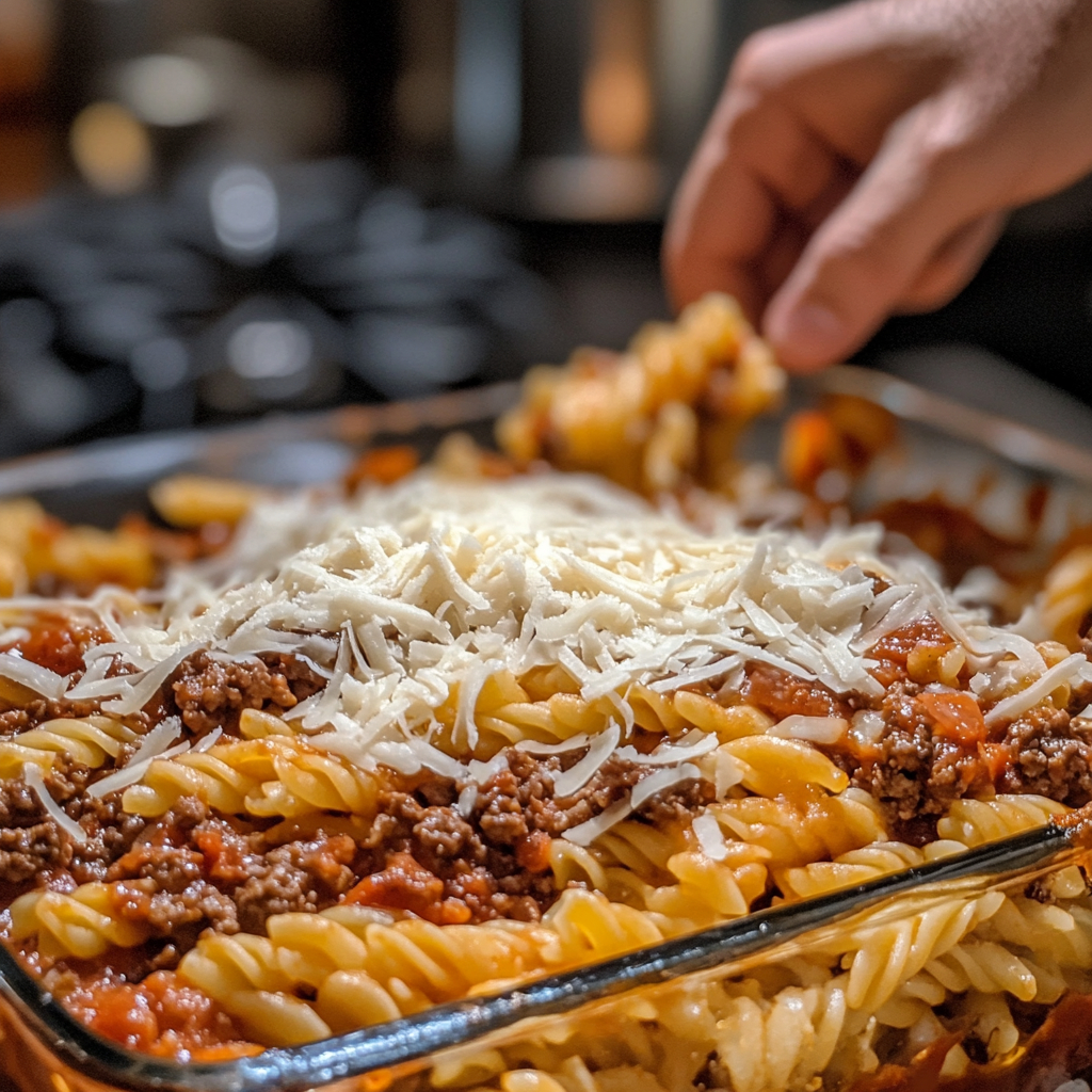 Cheeseburger Casserole: The Best Comfort Dish That’s Always a Hit 6 Assembling cheeseburger casserole with cheese topping