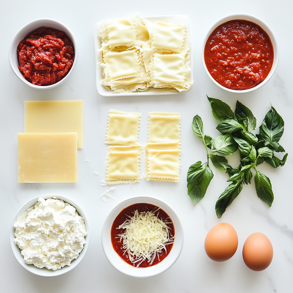 Ingredients for cheese lasagna recipe