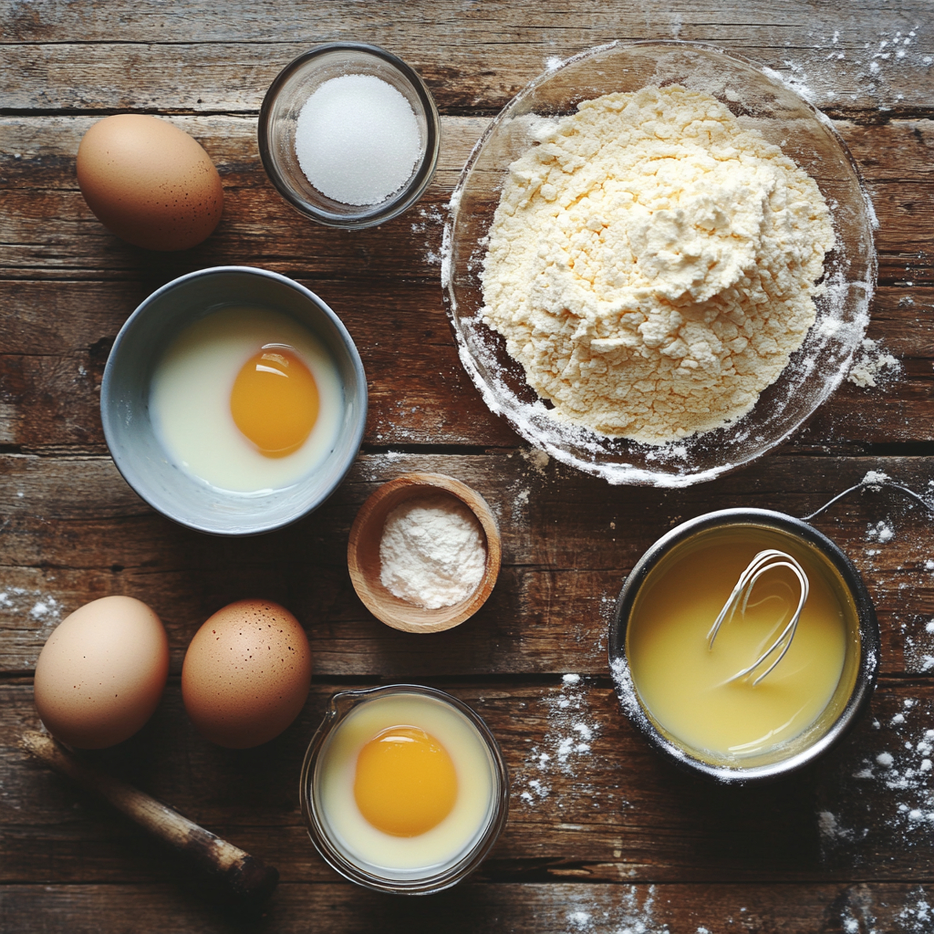 French Crepes: The Ultimate Guide to Making Light, Delicious Crêpes Like a Pro 5 French crepe ingredients on kitchen counter