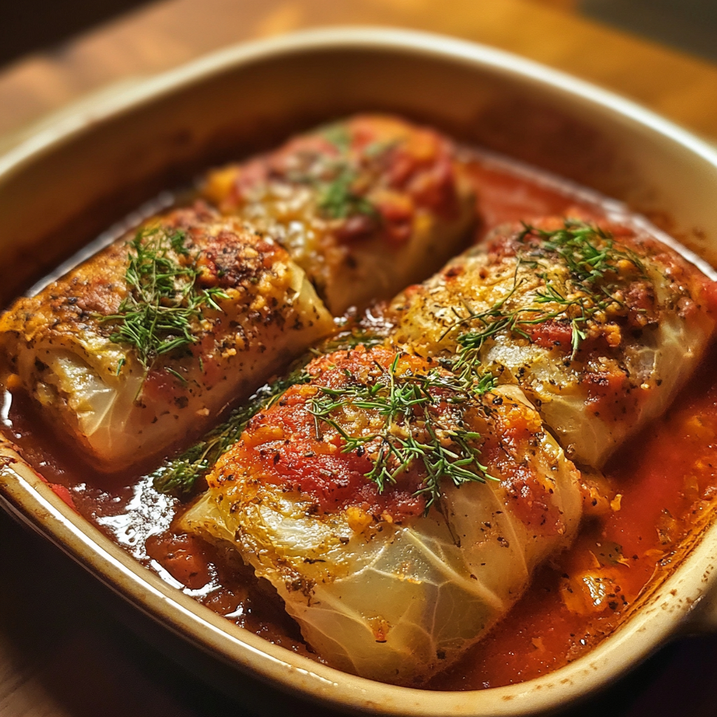 French Stuffed Cabbage Rolls (Choux Farcis) in tomato sauce