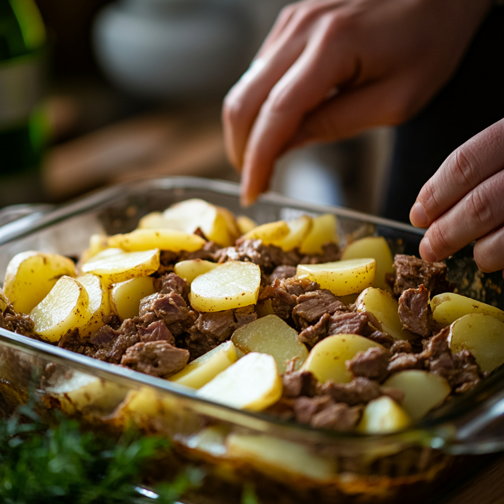Hunters Casserole with Ground Venison Recipe: The Ultimate 5-Step Hearty Bake 7 Assembling hunters casserole with ground venison layers