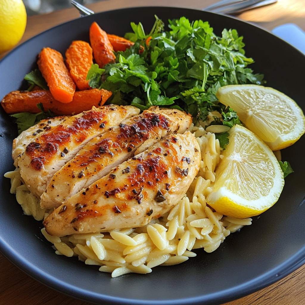 One Pan Chicken Orzo Recipe – The Ultimate Creamy, Comforting Weeknight Dinner 7 Chicken orzo served with salad and vegetables