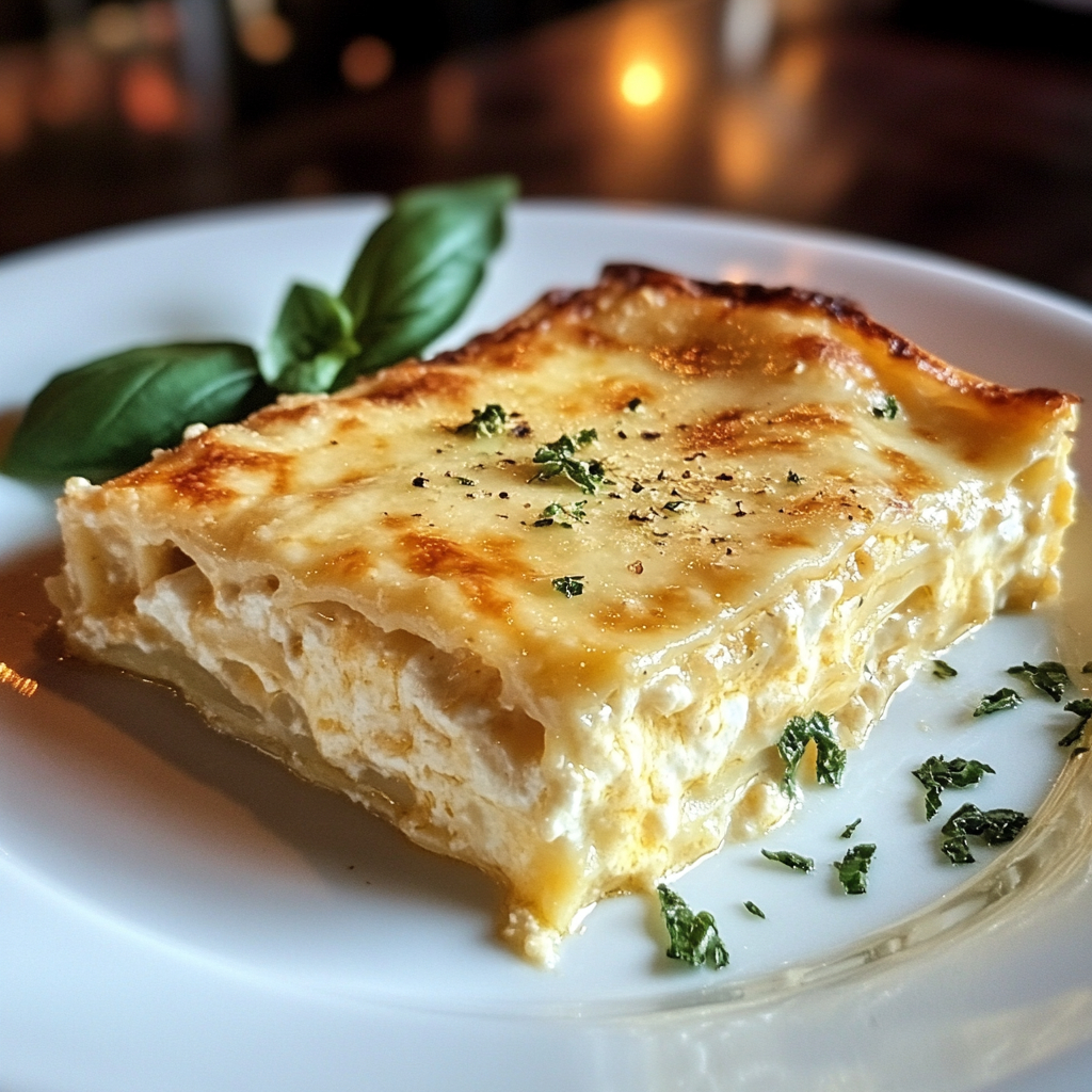 Slice of cheese lasagna served