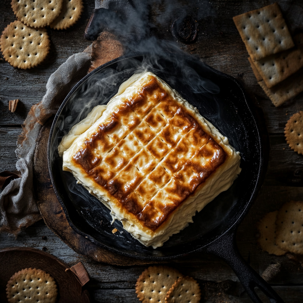 smoked cream cheese recipe on cast-iron with crackers