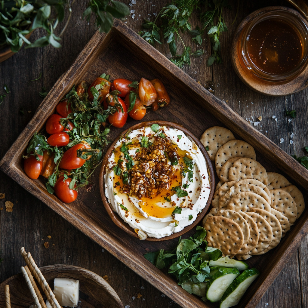 smoked cream cheese served with honey and herbs