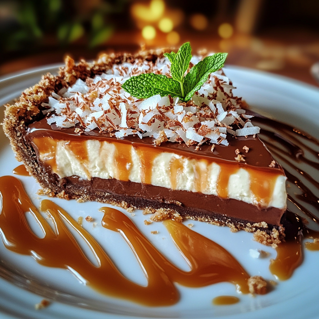 Chocolate Coconut Pie: The Creamy, Dreamy Dessert You’ll Want to Make Again and Again 7 Served slice of chocolate coconut pie with caramel