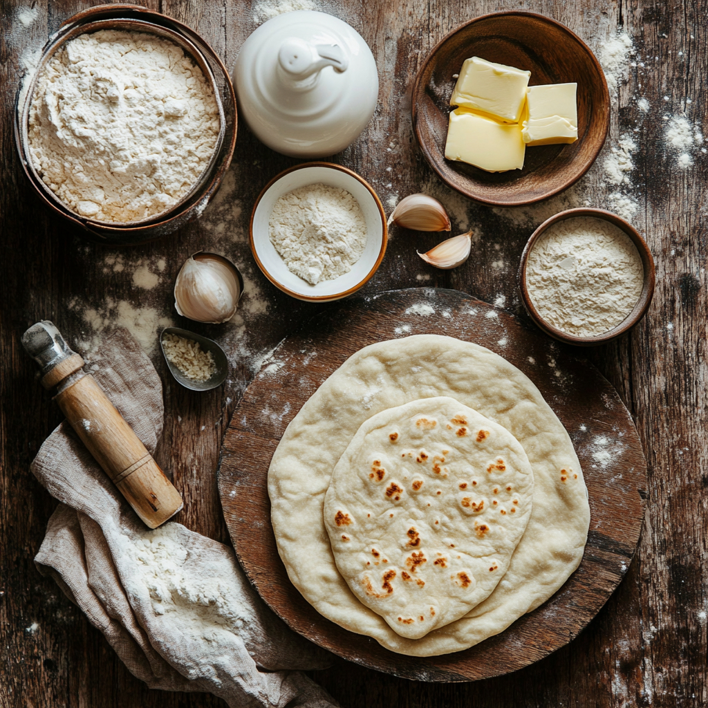 garlic naan bread ingredients on counter
