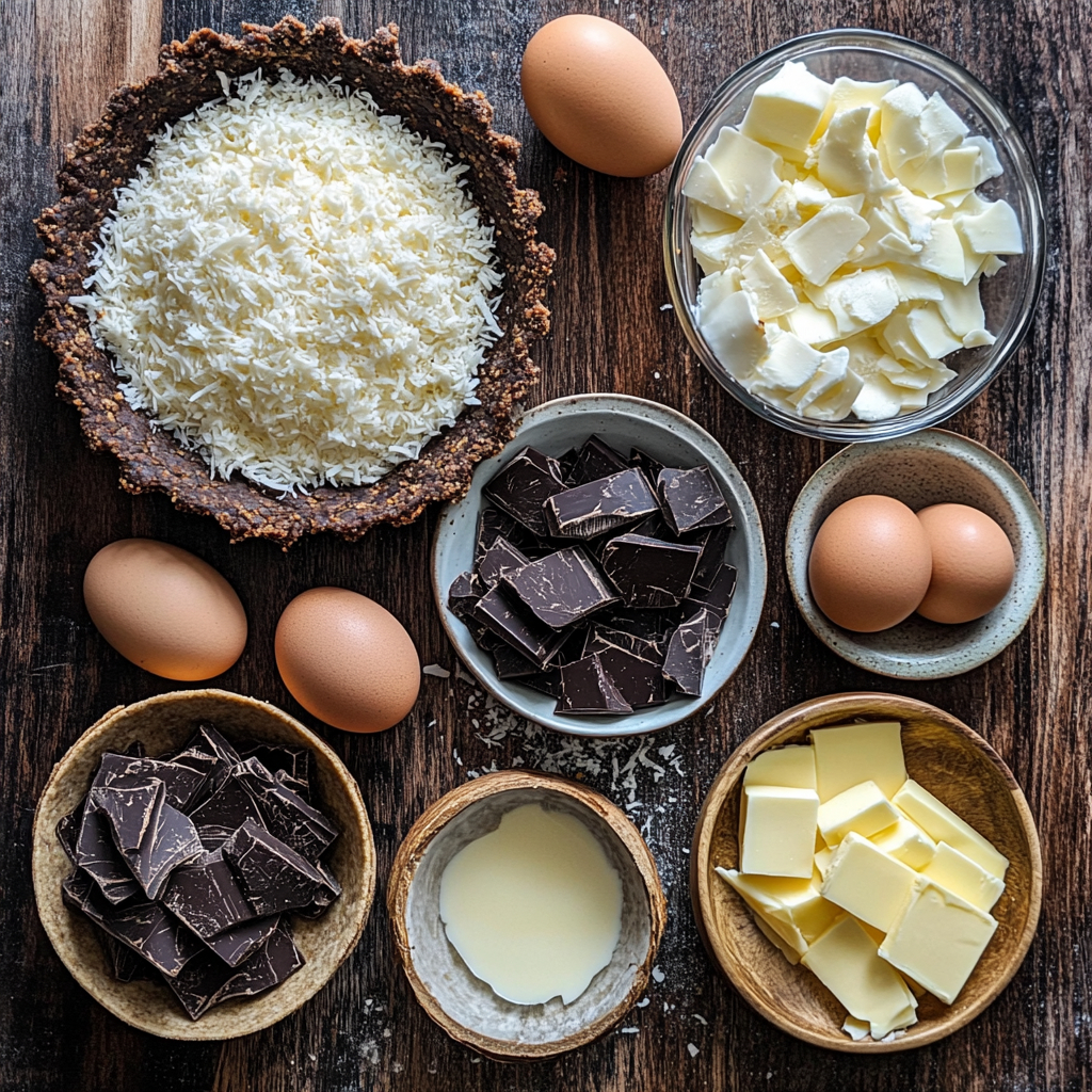 Chocolate Coconut Pie: The Creamy, Dreamy Dessert You’ll Want to Make Again and Again 5 Chocolate Coconut Pie ingredients on countertop