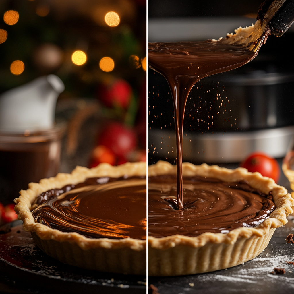 Chocolate Coconut Pie: The Creamy, Dreamy Dessert You’ll Want to Make Again and Again 6 Pouring chocolate coconut filling into pie crust