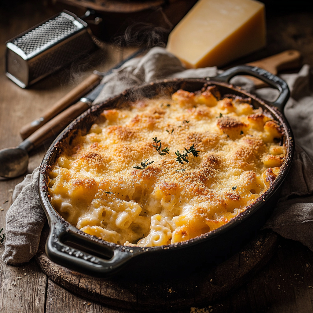 easy mac and cheese recipe baked in rustic dish