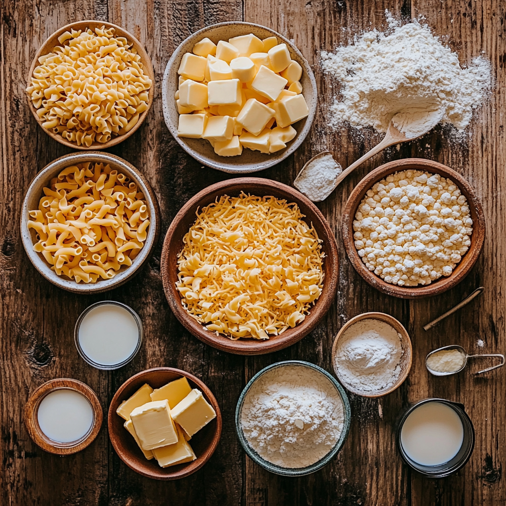 ingredients for easy mac and cheese recipe baked