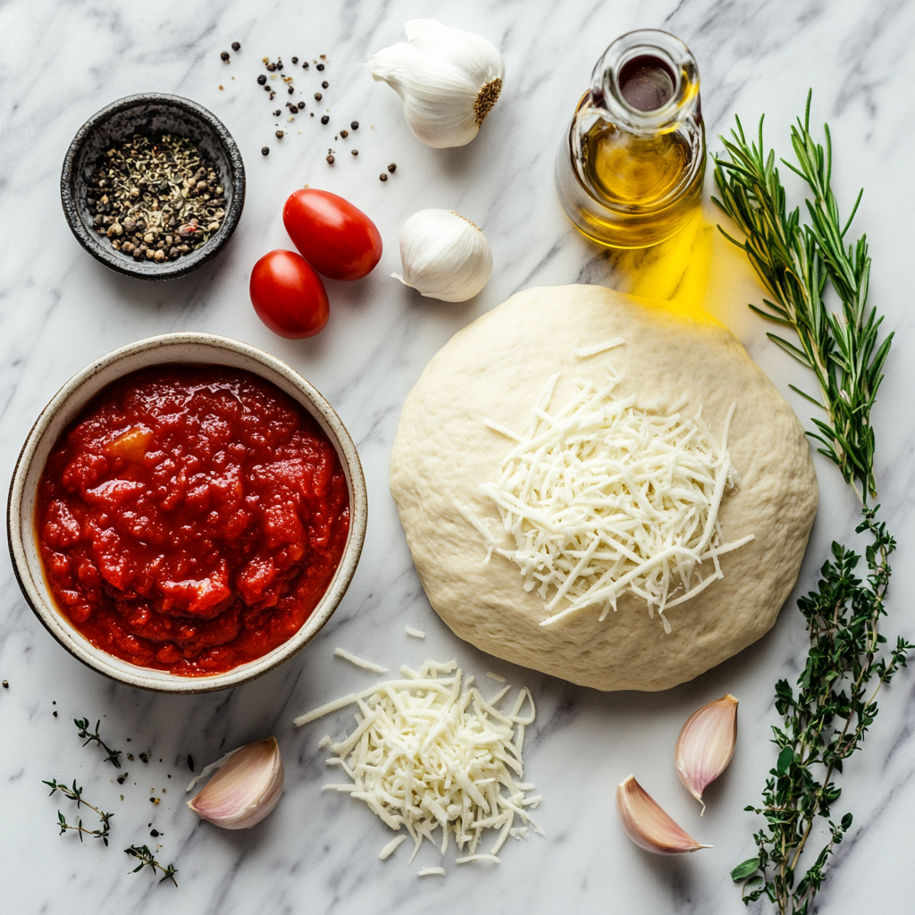 Ingredients for cheese pizza recipe