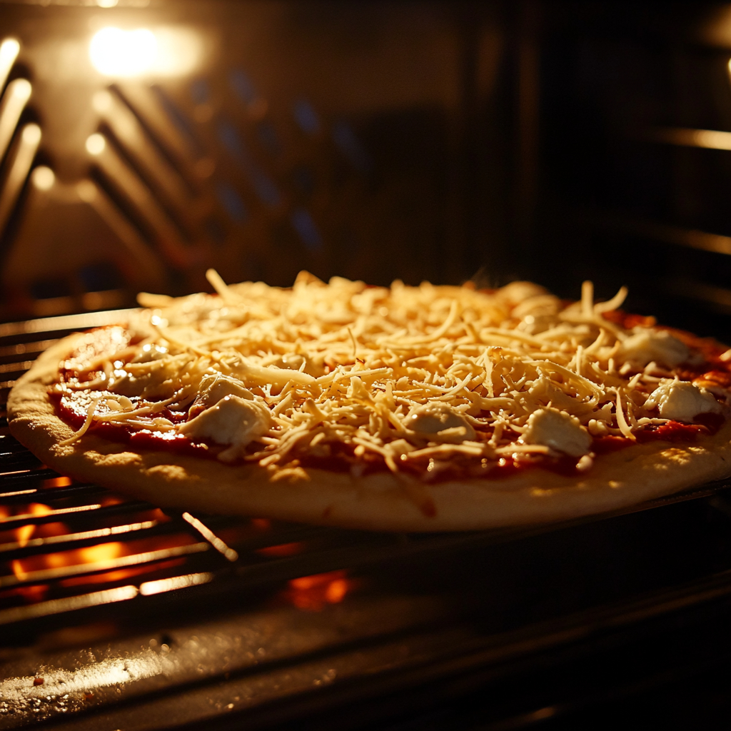 Cheese pizza recipe being baked