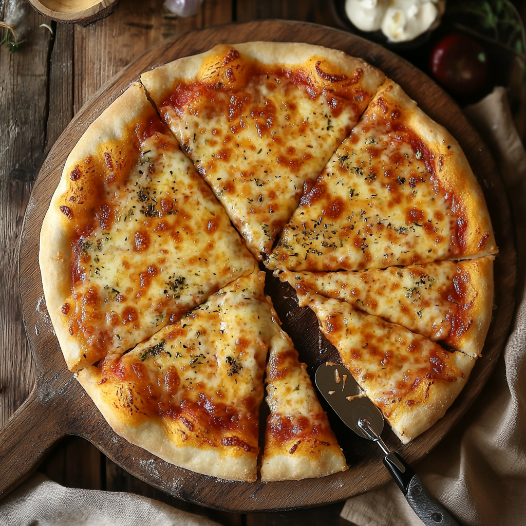 Cheese pizza recipe baked to golden perfection