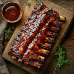 fall off bone BBQ ribs on cutting board