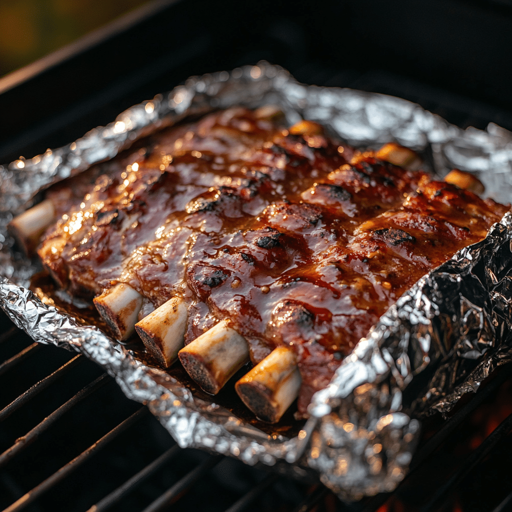 wrapped ribs inside smoker