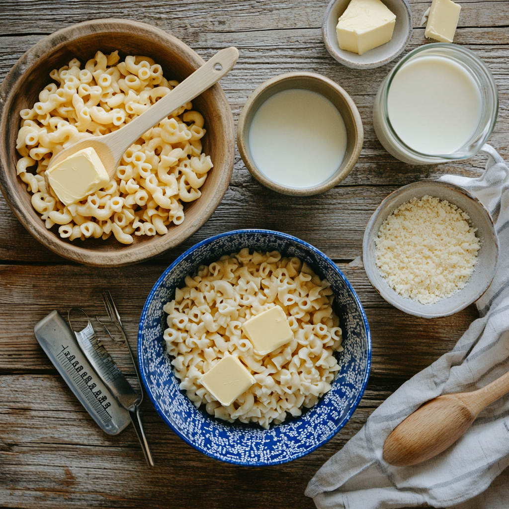 kraft mac and cheese recipe ingredients laid out