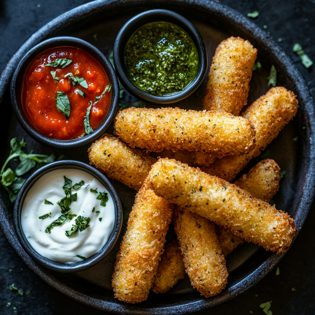 mozzarella cheese sticks served with sauces
