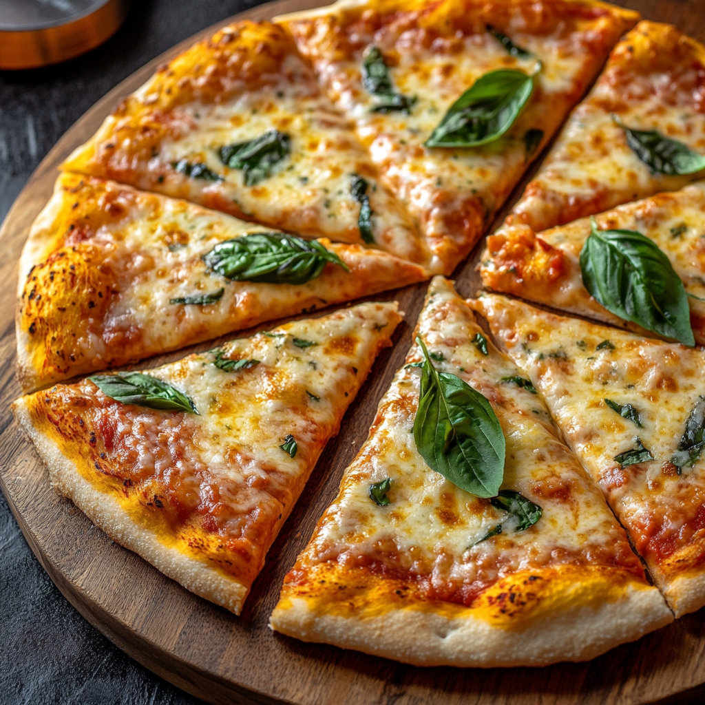 Sliced cheese pizza served hot