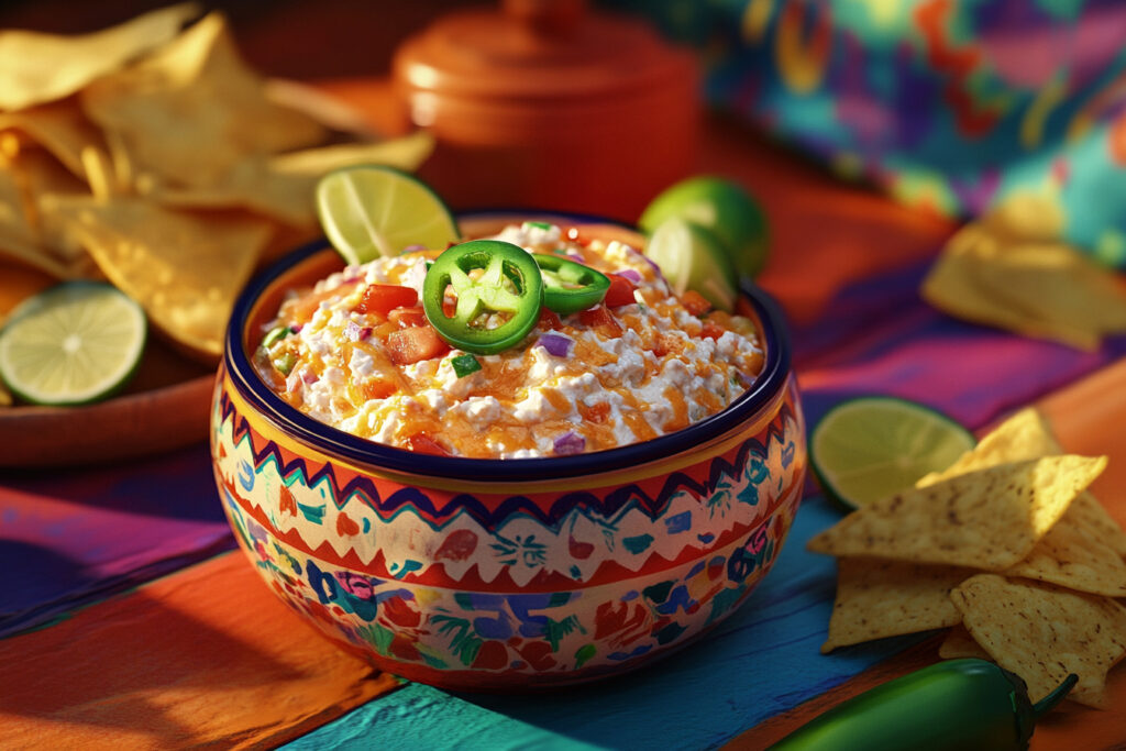 Spicy cottage cheese dip recipe served with chips