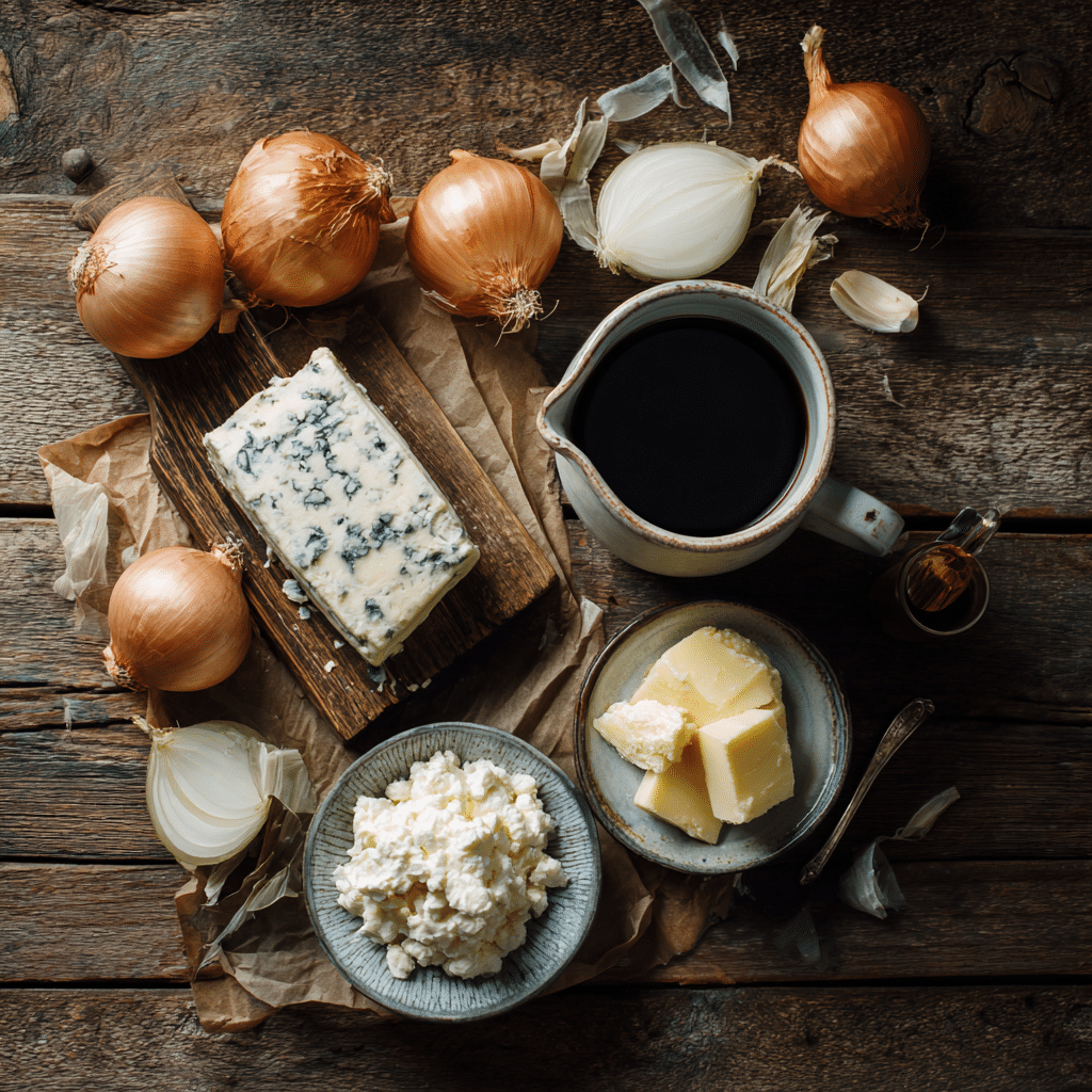 Ingredients for bleu cheese steak sauce recipe