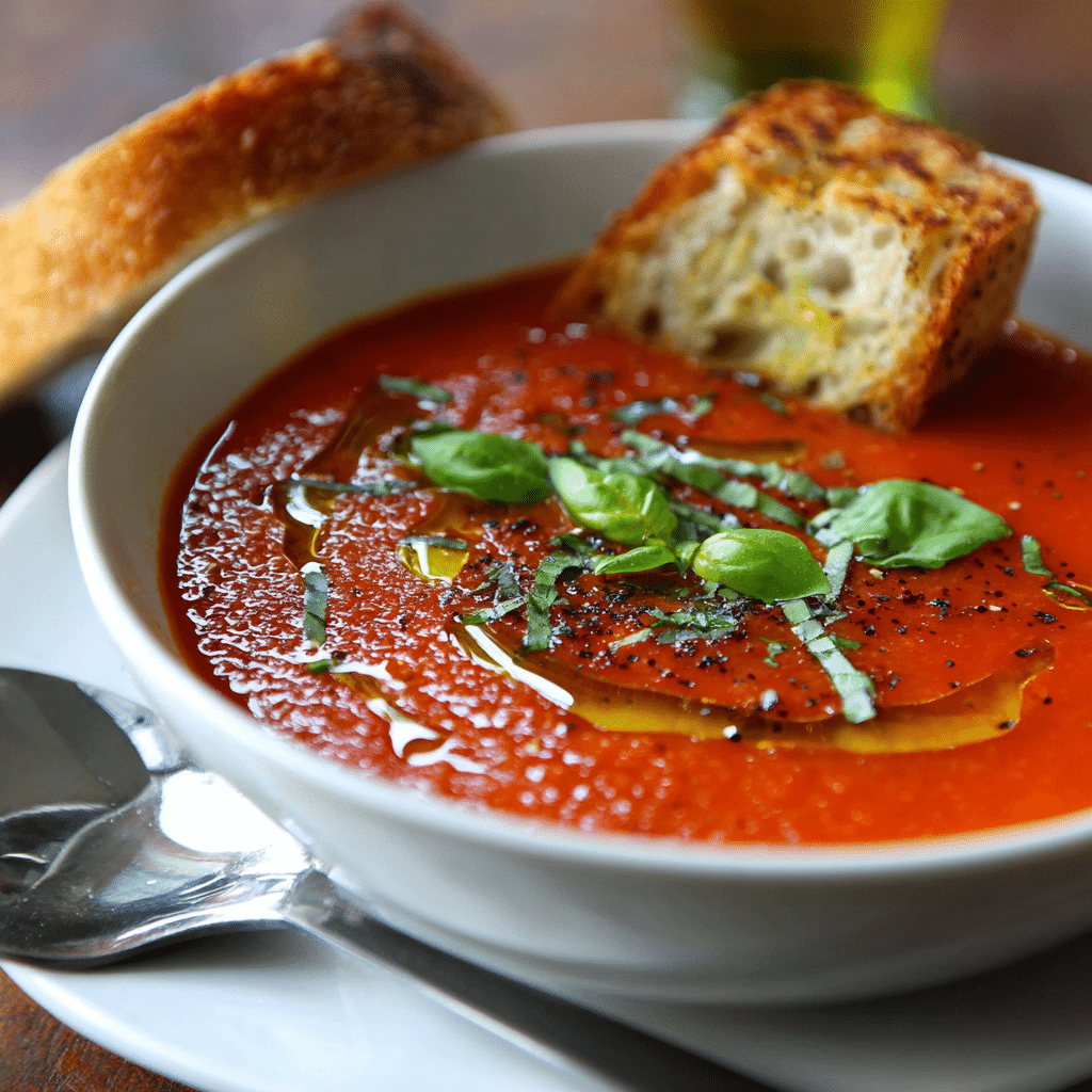served pappa al pomodoro tomato soup with basil