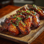 Tebasaki wings Japanese chicken recipe on wooden plate