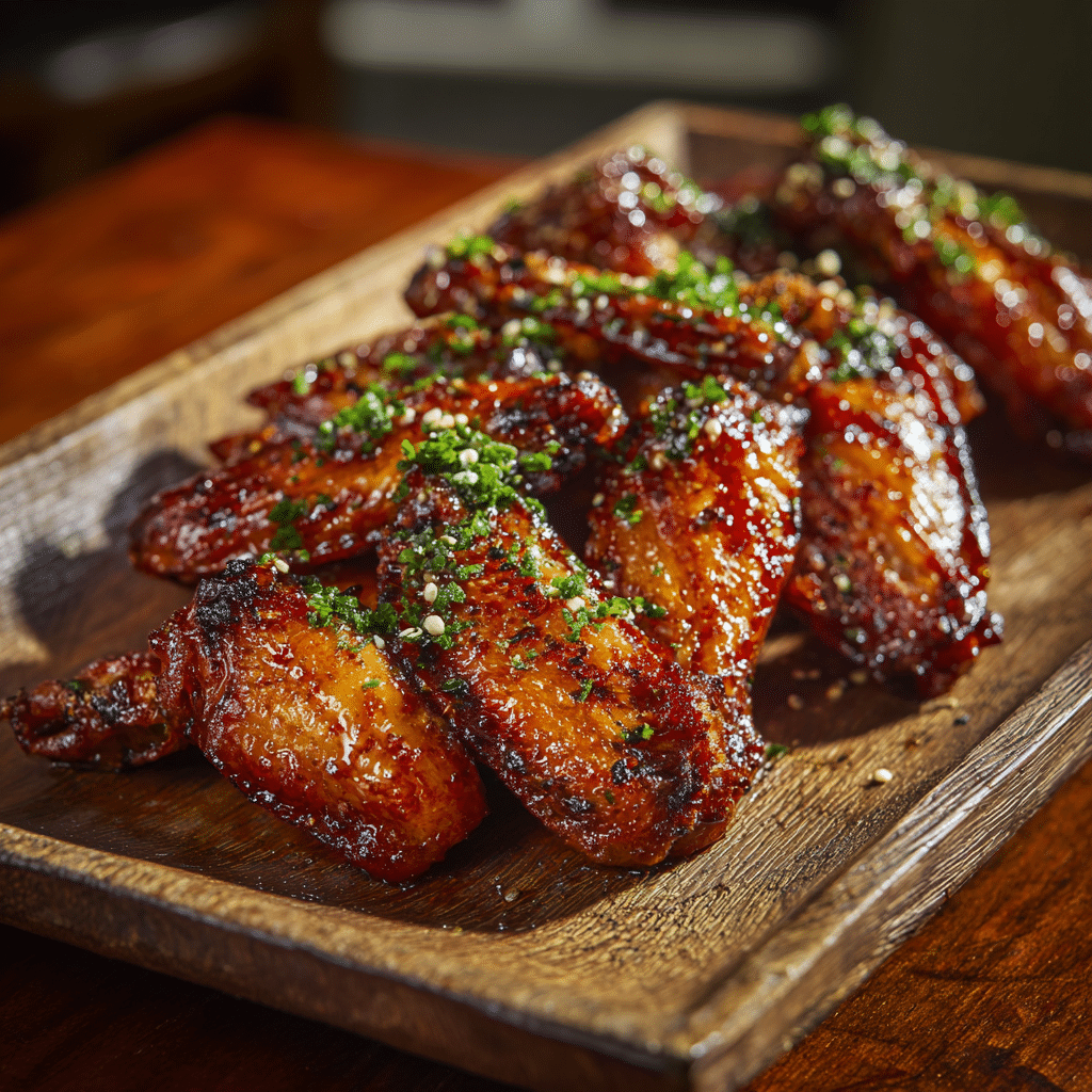 Tebasaki wings Japanese chicken recipe on wooden plate