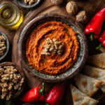 Muhammara Recipe: A Simple, Flavor-Packed Middle Eastern Dip 6 muhammara recipe in ceramic bowl with pita