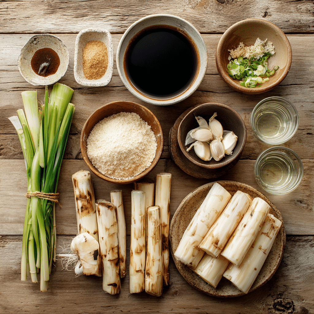 ingredients for cooking fresh bamboo shoots
