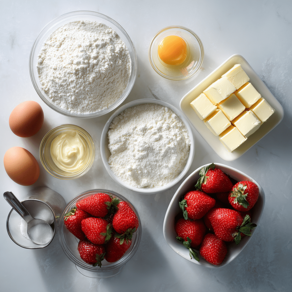 ingredients for strawberries and cream cheesecake cake