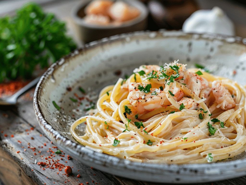 Creamy mentaiko pasta recipe card image