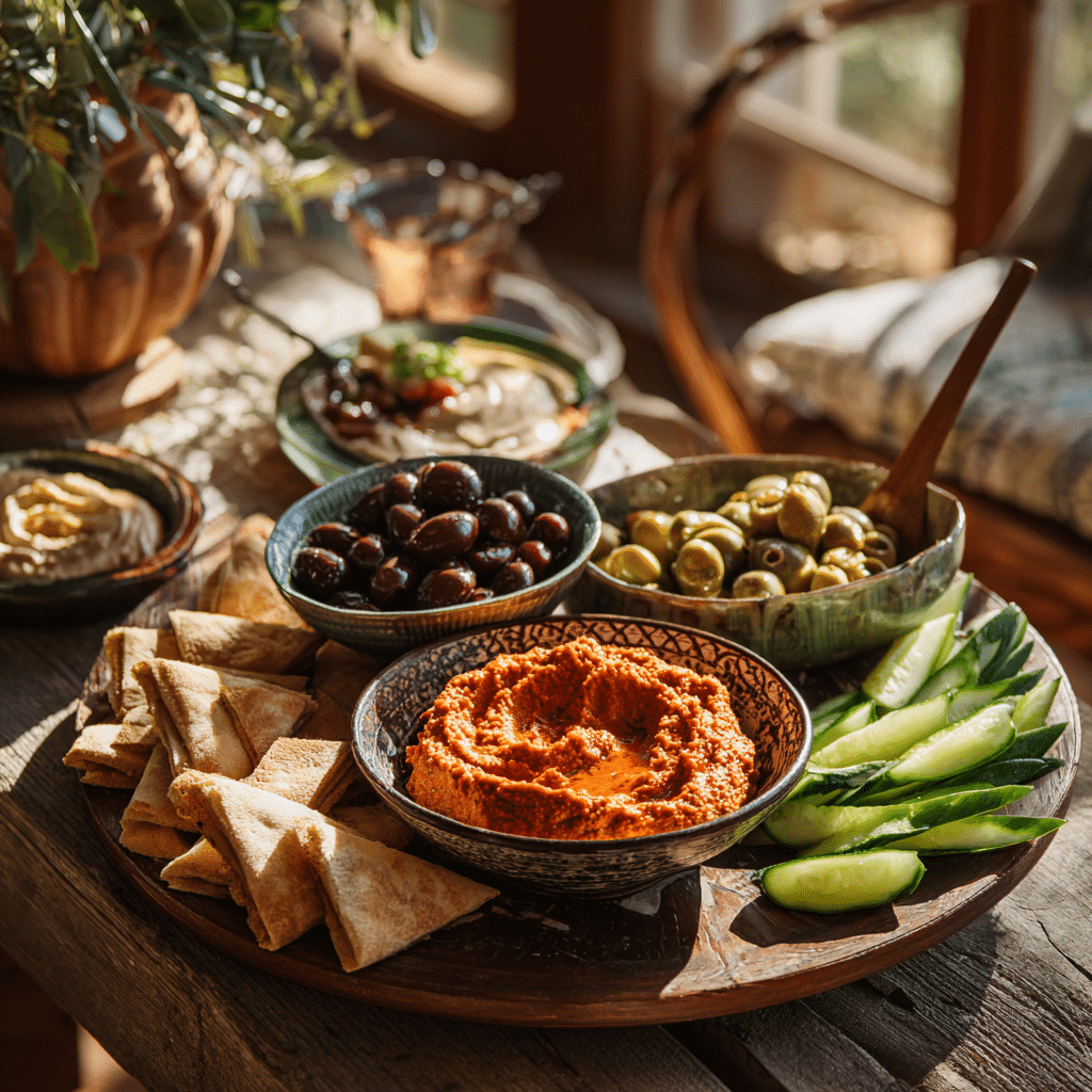 Muhammara Recipe: A Simple, Flavor-Packed Middle Eastern Dip 9 mezze platter with muhammara