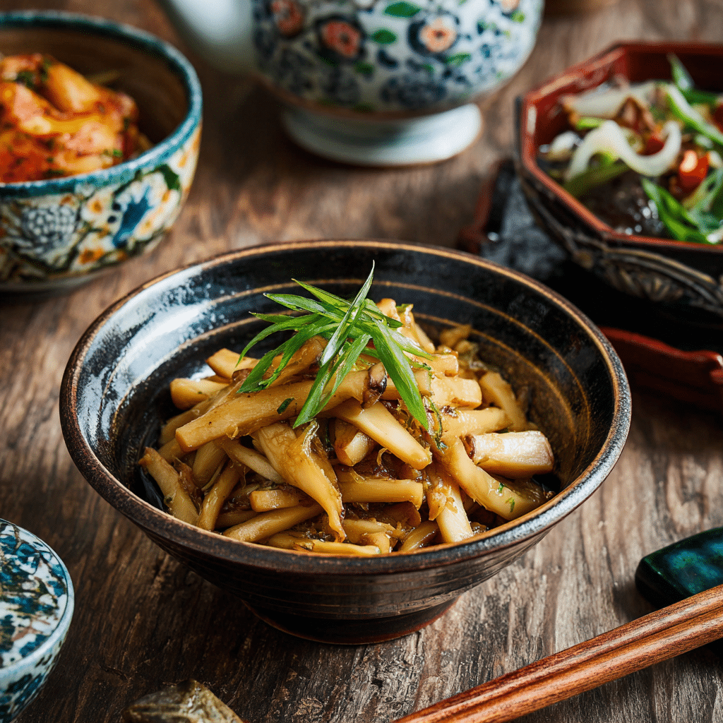 cooked bamboo shoots in soy garlic stir-fry