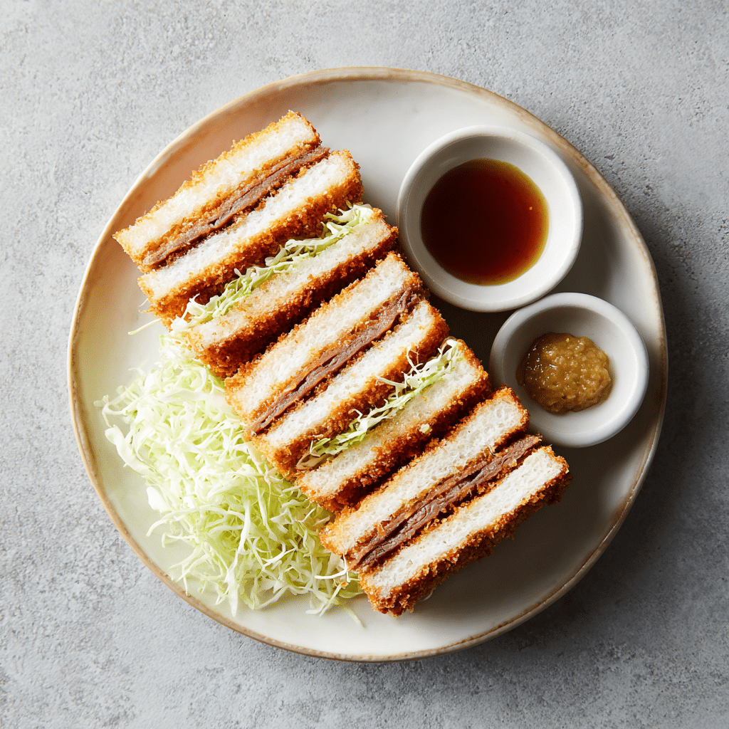 Wagyu Katsu Sandwich – The Ultimate Crispy & Juicy Japanese Treat 13 Wagyu katsu sandwich served with cabbage