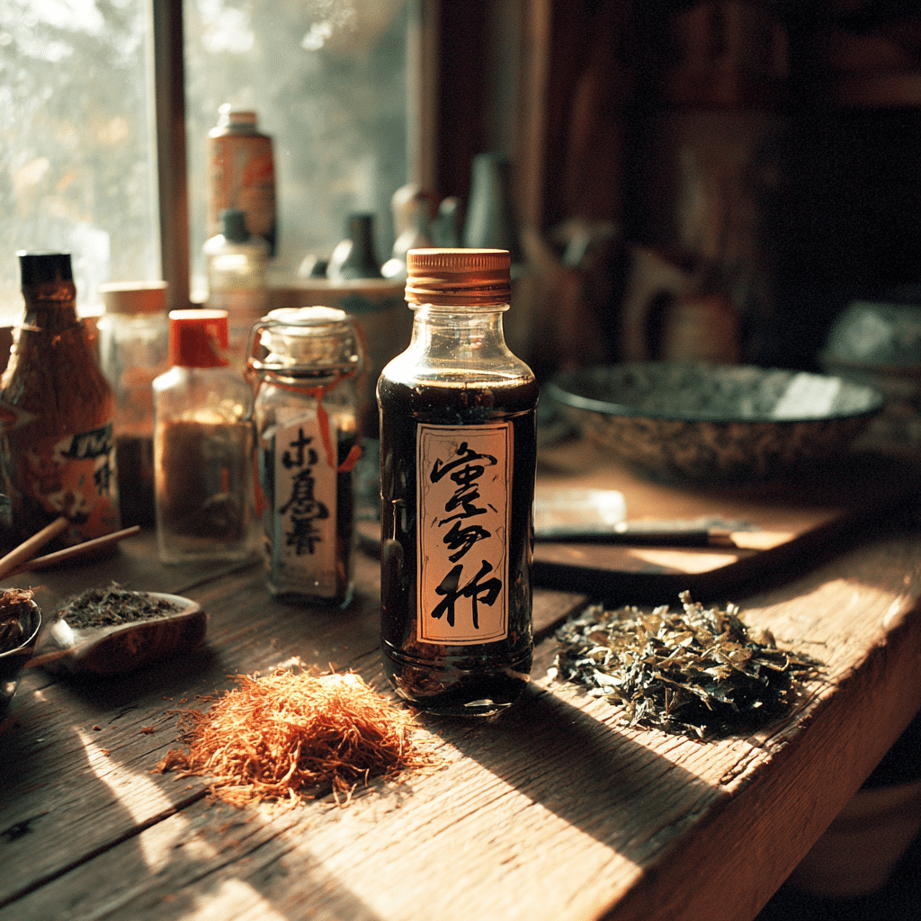 Homemade mentsuyu recipe Japanese noodle sauce in glass bottle