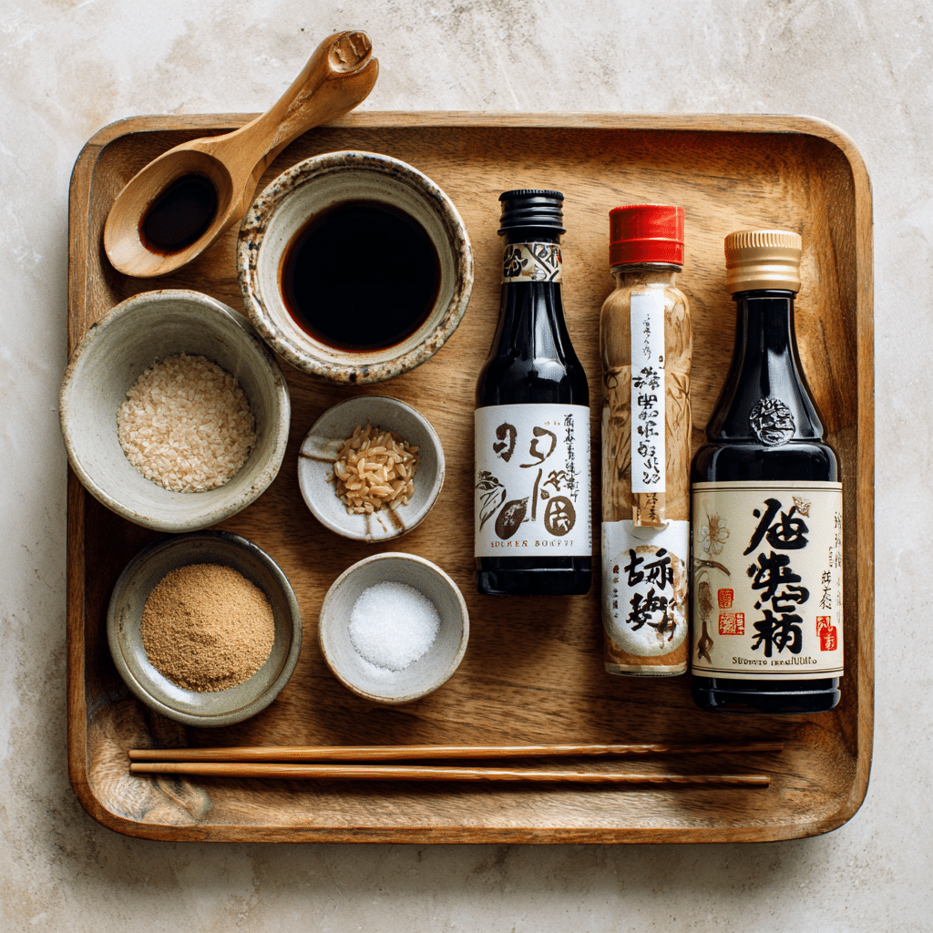 Mentsuyu ingredients for Japanese noodle sauce recipe