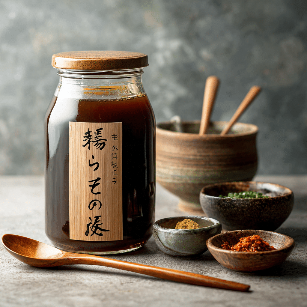Jar of homemade mentsuyu recipe Japanese noodle sauce