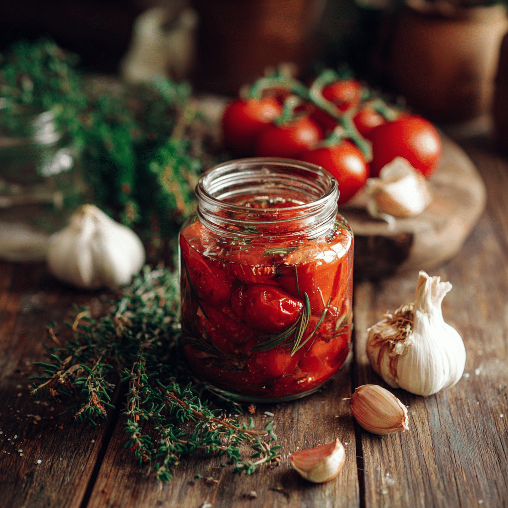 Homemade peeled tomatoes in jar