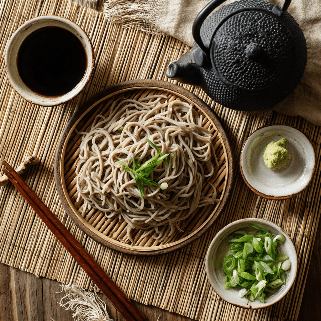 Japanese soba noodles with mentsuyu recipe dipping sauce